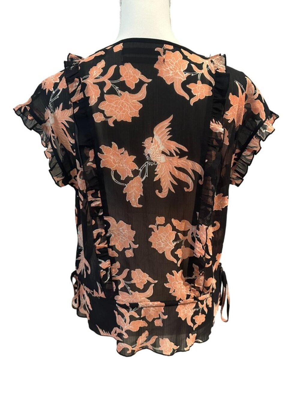 SCOTCH & SODA Black Pink Bird Floral Sheer Top Size XS - Picture 7 of 8
